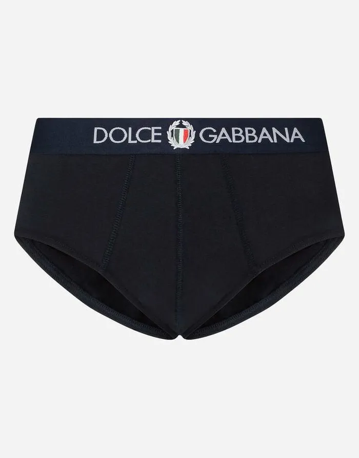 Dolce and Gabbana Underwear And Loungewear Men Twowaystretch Jersey Brando Briefs With Patch Blue Dolce and Gabbana Underwear And Loungewear Men Twowaystretch Jersey Brando Briefs With Patch Blue