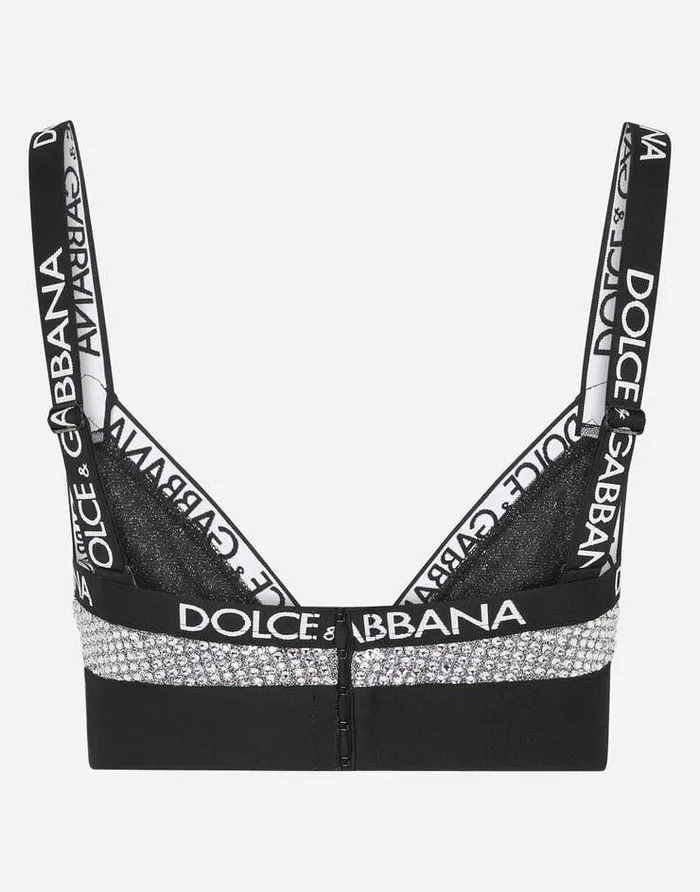 Dolce and Gabbana Underwear Women Crystal Mesh Triangle Bra Silver