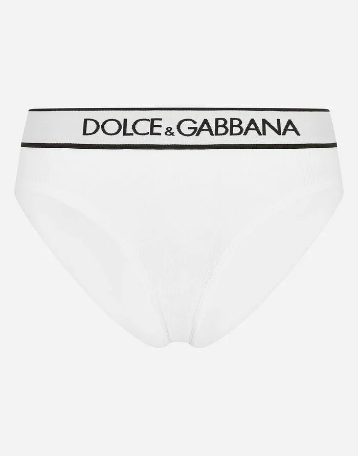 Dolce and Gabbana Underwear Women Finerib Jersey Brazilian Briefs With Branded Elastic White Dolce and Gabbana Underwear Women Finerib Jersey Brazilian Briefs With Branded Elastic White