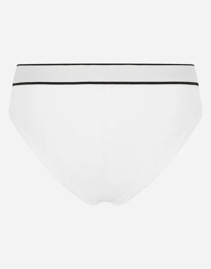 Dolce and Gabbana Underwear Women Finerib Jersey Brazilian Briefs With Branded Elastic White Dolce and Gabbana Underwear Women Finerib Jersey Brazilian Briefs With Branded Elastic White