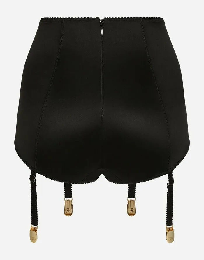 Dolce and Gabbana Underwear Women Satin Highwaisted Panties With Suspenders And DG Logo Black Dolce and Gabbana Underwear Women Satin Highwaisted Panties With Suspenders And DG Logo Black