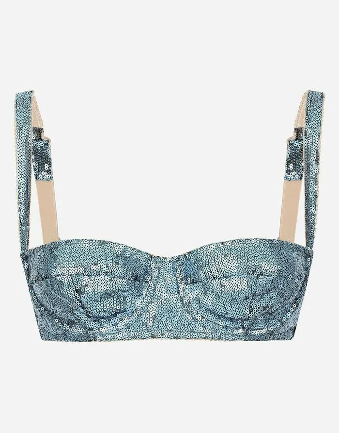 Dolce and Gabbana Underwear Women Sequined Balcony Bra Azure