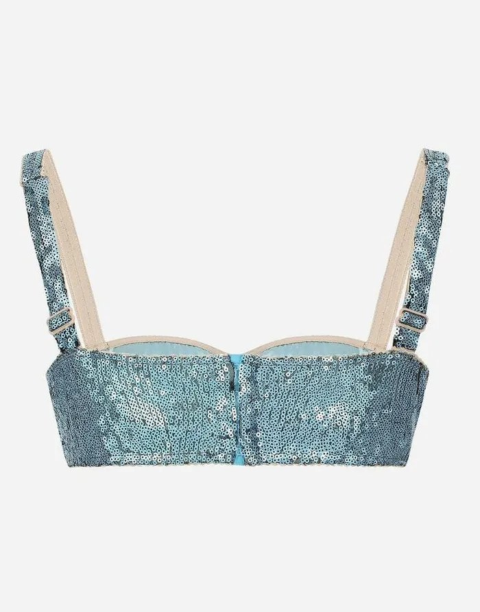 Dolce and Gabbana Underwear Women Sequined Balcony Bra Azure Dolce and Gabbana Underwear Women Sequined Balcony Bra Azure