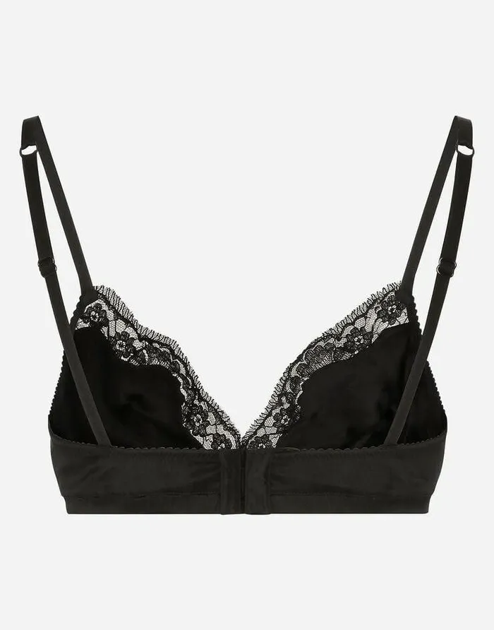Dolce and Gabbana Underwear Women Softcup Satin Bra With Lace Detailing Black Dolce and Gabbana Underwear Women Softcup Satin Bra With Lace Detailing Black