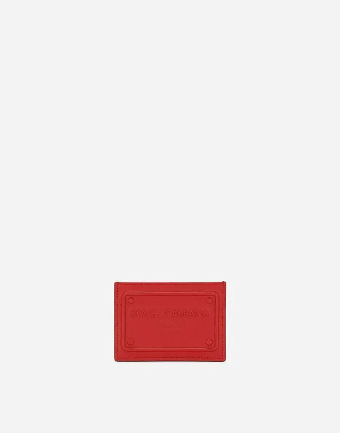 Dolce and Gabbana Wallets And Small Leather Goods Men Calfskin Card Holder With Raised Logo Red Dolce and Gabbana Wallets And Small Leather Goods Men Calfskin Card Holder With Raised Logo Red
