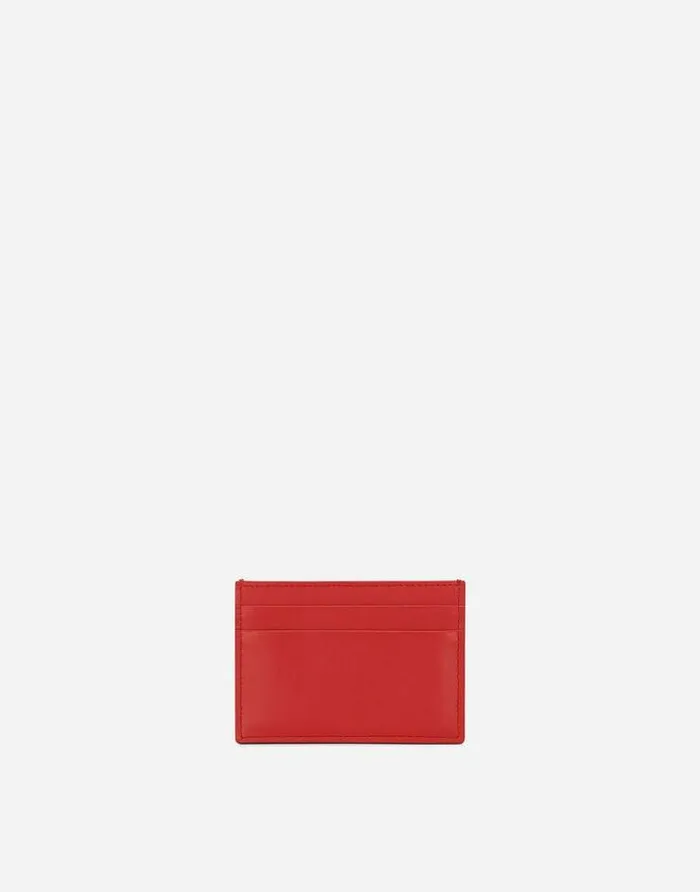 Dolce and Gabbana Wallets And Small Leather Goods Men Calfskin Card Holder With Raised Logo Red