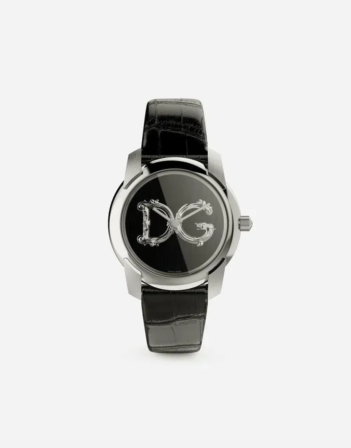 Dolce and Gabbana WatchesandStraps Women DG7 Barocco Watch With Black Alligator Strap Black Dolce and Gabbana WatchesandStraps Women DG7 Barocco Watch With Black Alligator Strap Black