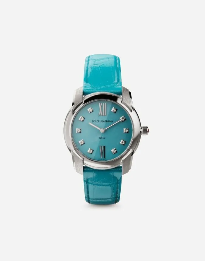 Dolce and Gabbana WatchesandStraps Women DG7 Watch In Steel With Turquoise And Diamonds Azure Dolce and Gabbana WatchesandStraps Women DG7 Watch In Steel With Turquoise And Diamonds Azure