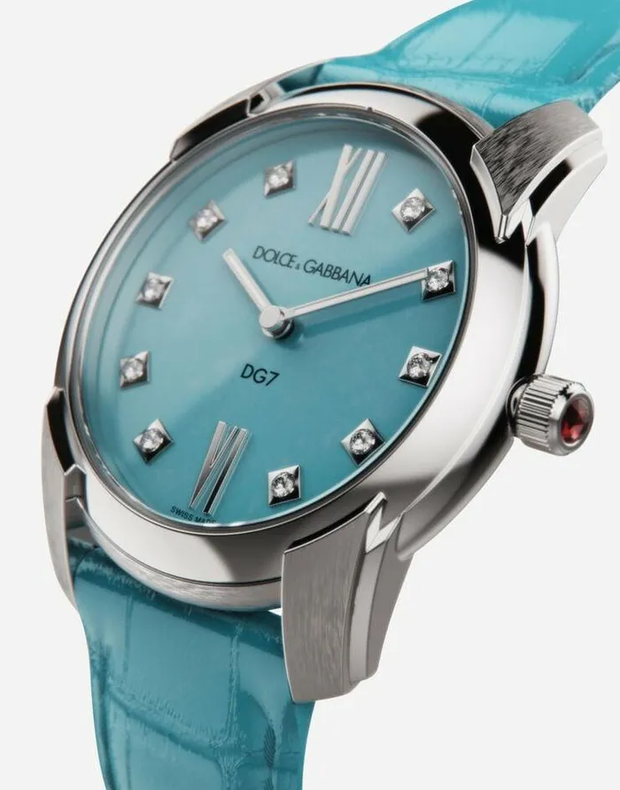 Dolce and Gabbana WatchesandStraps Women DG7 Watch In Steel With Turquoise And Diamonds Azure Dolce and Gabbana WatchesandStraps Women DG7 Watch In Steel With Turquoise And Diamonds Azure