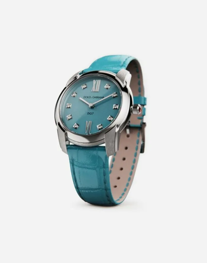 Dolce and Gabbana WatchesandStraps Women DG7 Watch In Steel With Turquoise And Diamonds Azure Dolce and Gabbana WatchesandStraps Women DG7 Watch In Steel With Turquoise And Diamonds Azure