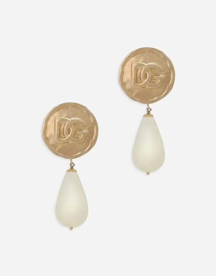 Dolce and Gabbana Wear It Like DGCelebs Women Earrings With DG Logo And Teardrop Pendants Gold