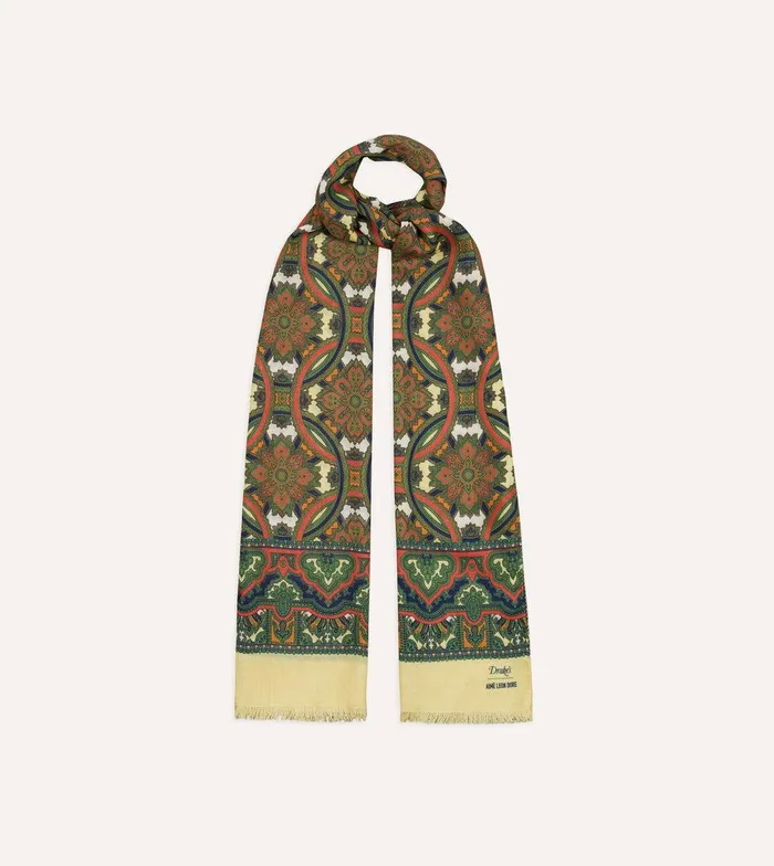 Drake039s ALD Drake039s Green Archival Graphic Scarf 8211 Accessories