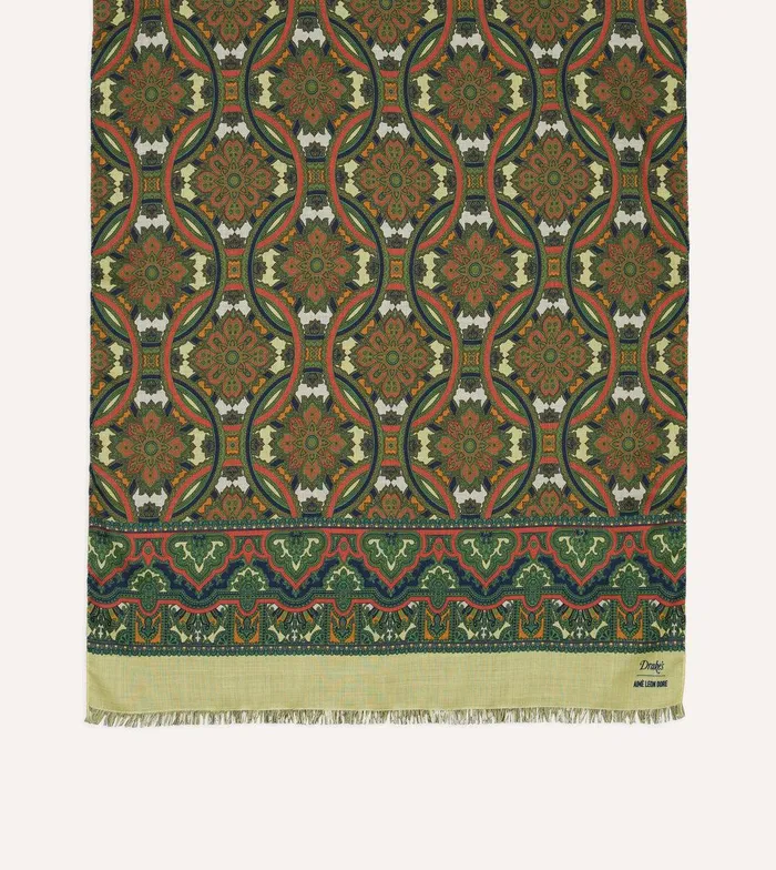 Drake039s ALD Drake039s Green Archival Graphic Scarf 8211 Accessories