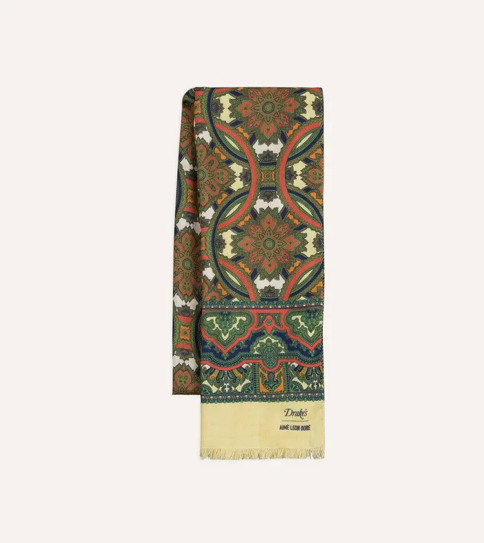 Drake039s ALD Drake039s Green Archival Graphic Scarf 8211 Accessories