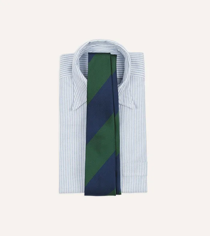 Drake039s Blue And Green Dual Block Stripe Mogador Tipped Tie 8211 Ties