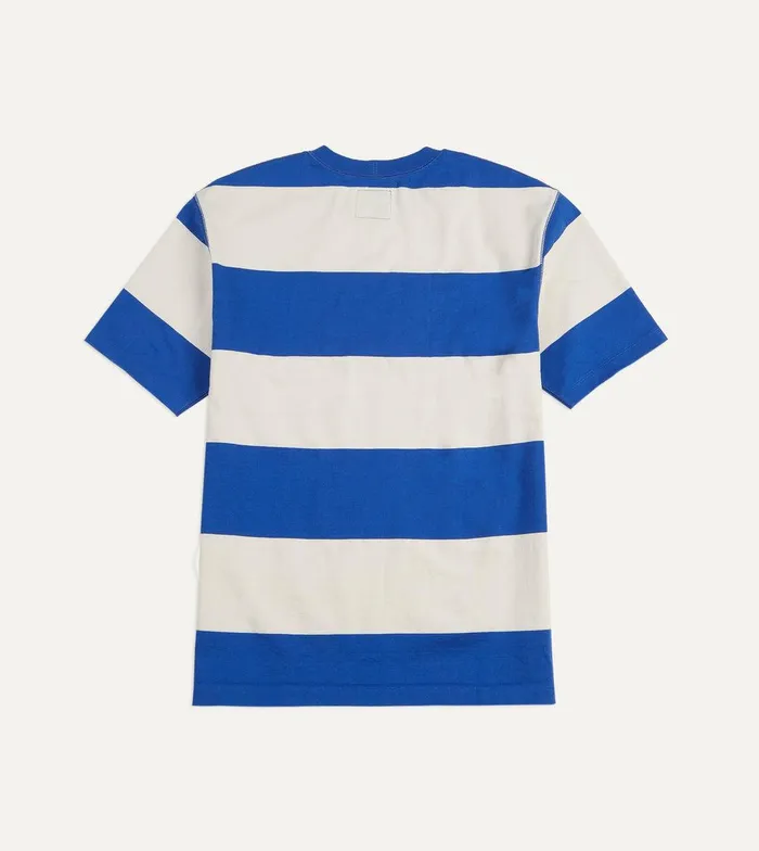 Drake039s Blue And White Wide Stripe Heavy Cotton Crew Neck Hiking TShirt 8211 Clothing