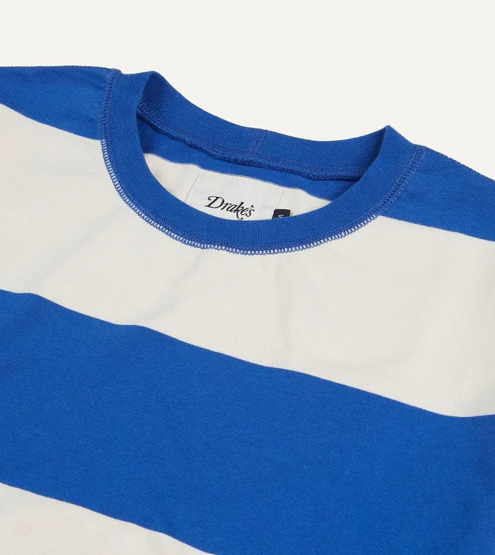 Drake039s Blue And White Wide Stripe Heavy Cotton Crew Neck Hiking TShirt 8211 Clothing