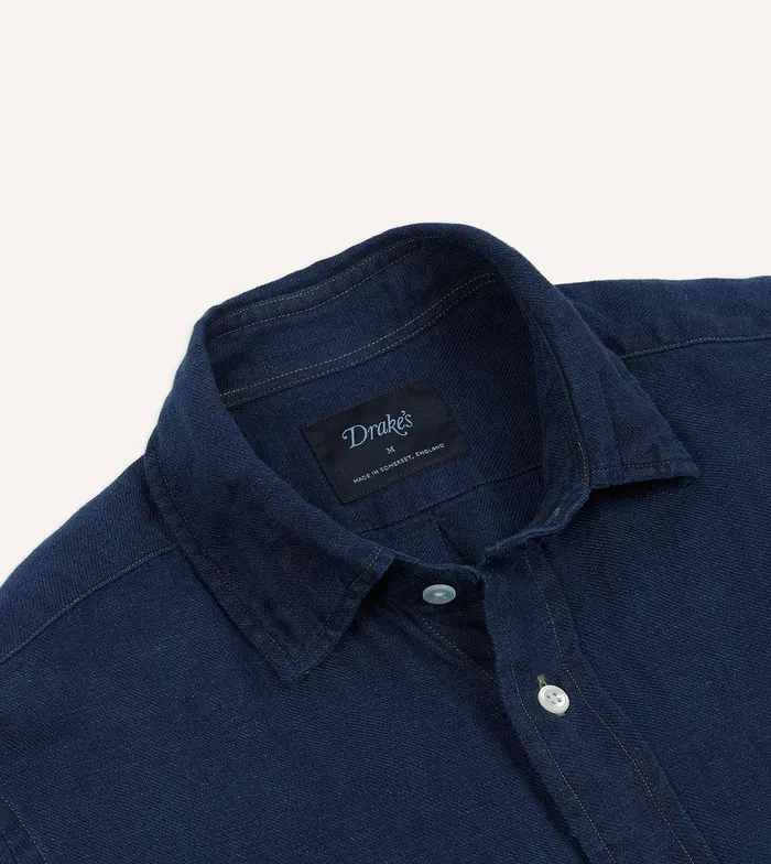 Drake039s Blue Linen TwoPocket Work Shirt 8211 Shirts