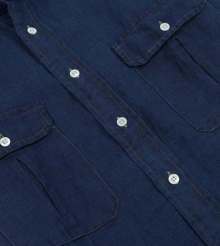 Drake039s Blue Linen TwoPocket Work Shirt 8211 Shirts