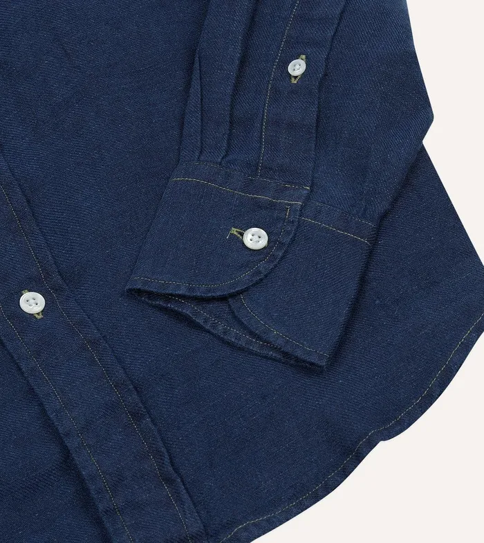 Drake039s Blue Linen TwoPocket Work Shirt 8211 Shirts
