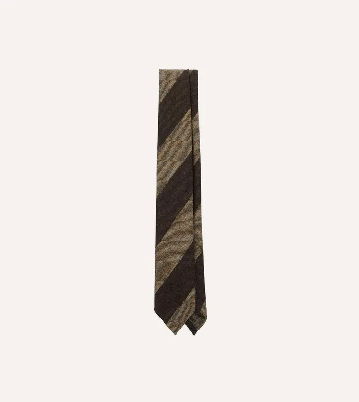 Drake039s Brown And Ecru Block Stripe Hand Rolled Wool Tie 8211 Ties