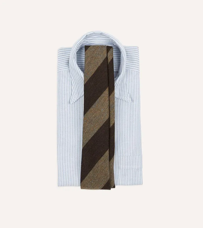 Drake039s Brown And Ecru Block Stripe Hand Rolled Wool Tie 8211 Ties