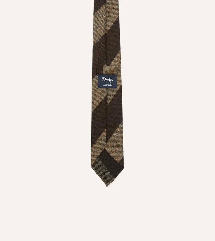 Drake039s Brown And Ecru Block Stripe Hand Rolled Wool Tie 8211 Ties