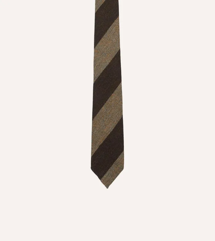 Drake039s Brown And Ecru Block Stripe Hand Rolled Wool Tie 8211 Ties