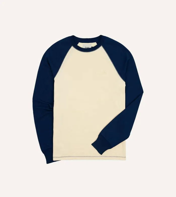 Drake039s Ecru And Navy Raglan Sleeve Hiking TShirt 8211 Clothing