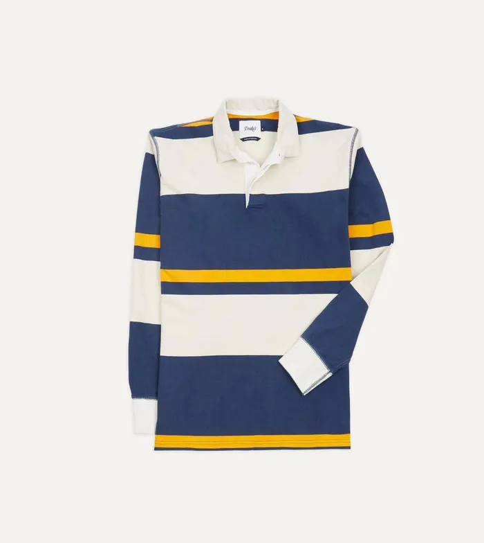 Drake039s Ecru Navy And Yellow Stripe Cotton Rugby Shirt 8211 ClothingShirts