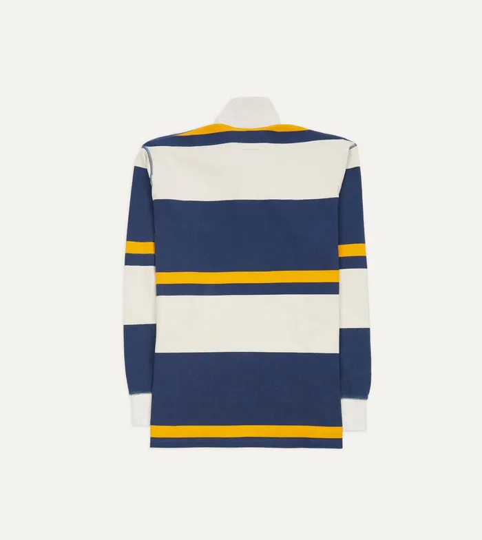 Drake039s Ecru Navy And Yellow Stripe Cotton Rugby Shirt 8211 ClothingShirts