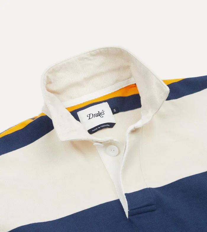 Drake039s Ecru Navy And Yellow Stripe Cotton Rugby Shirt 8211 ClothingShirts