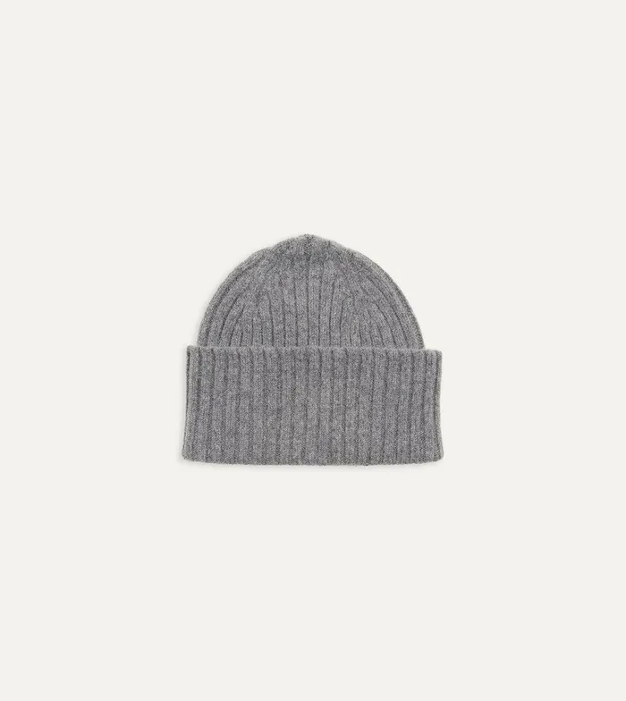 Drake039s Grey Lambswool Ribbed Knit Cap 8211 Accessories