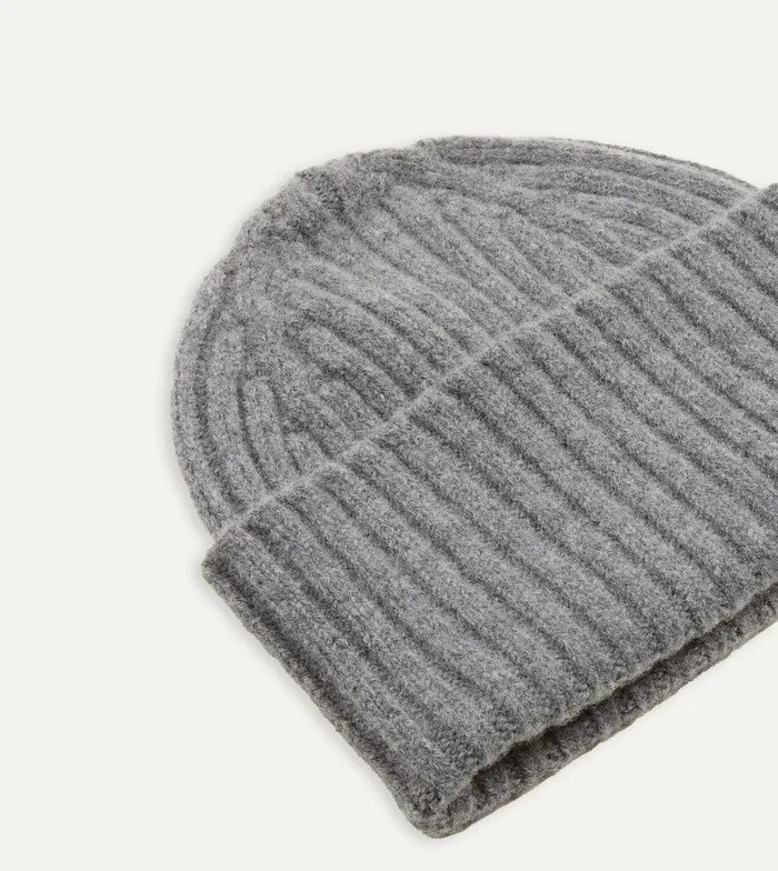 Drake039s Grey Lambswool Ribbed Knit Cap 8211 Accessories