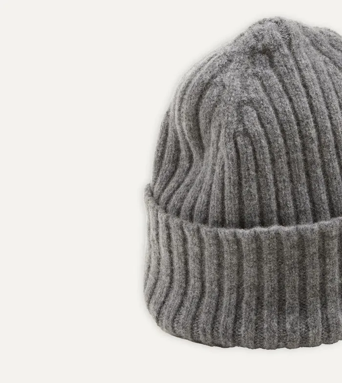 Drake039s Grey Lambswool Ribbed Knit Cap 8211 Accessories
