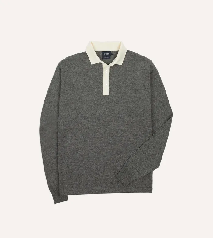 Drake039s Grey Merino Wool Knitted Rugby Shirt 8211 ClothingShirts