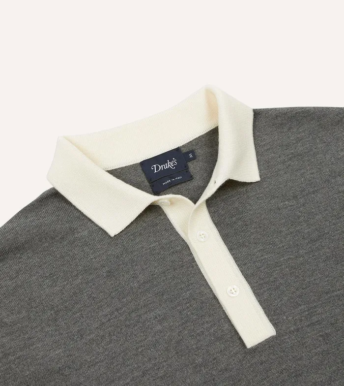Drake039s Grey Merino Wool Knitted Rugby Shirt 8211 ClothingShirts