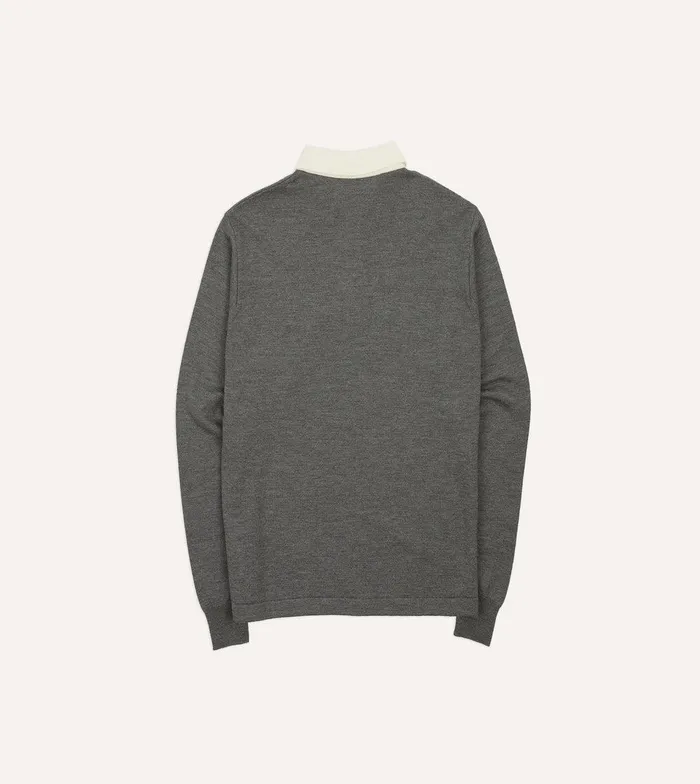 Drake039s Grey Merino Wool Knitted Rugby Shirt 8211 ClothingShirts