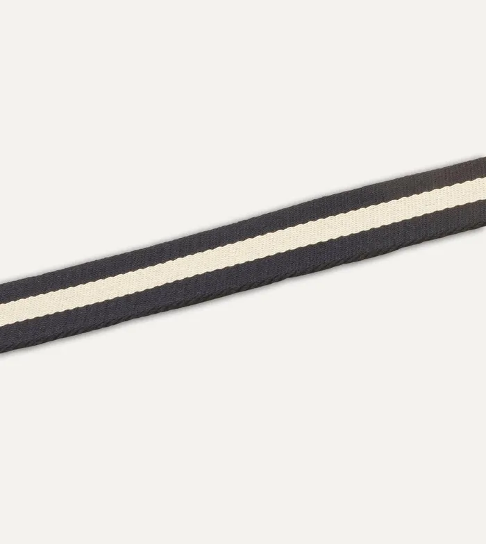 Drake039s Navy And Ecru Stripe Webbing And Leather Belt With Brass Buckle 8211 Accessories