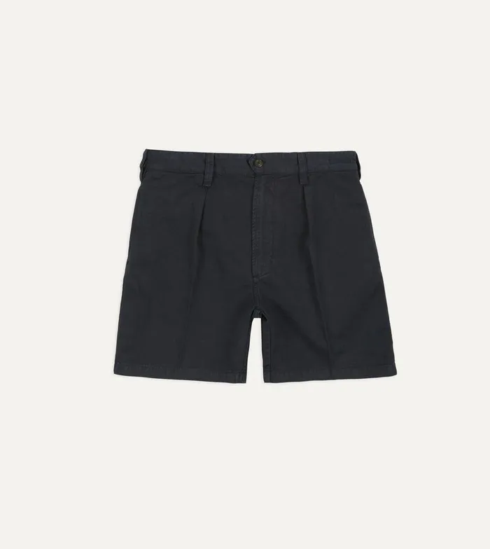 Drake039s Navy Cotton Twill SinglePleat Shorts 8211 Clothing