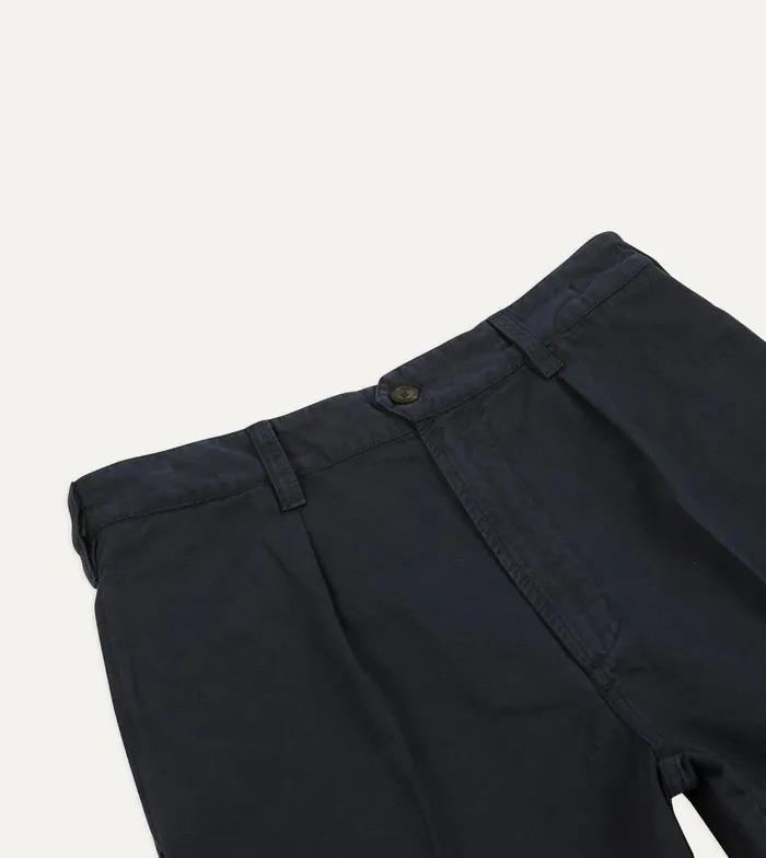 Drake039s Navy Cotton Twill SinglePleat Shorts 8211 Clothing