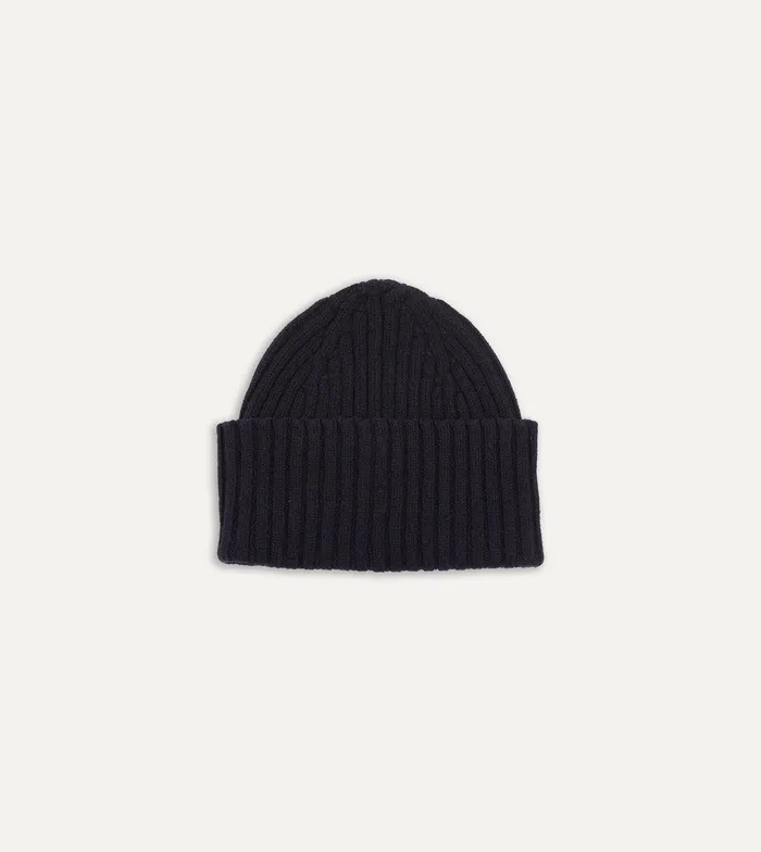 Drake039s Navy Lambswool Ribbed Knit Cap 8211 Accessories