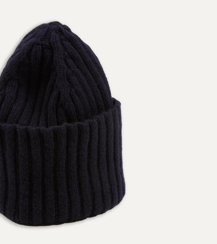 Drake039s Navy Lambswool Ribbed Knit Cap 8211 Accessories