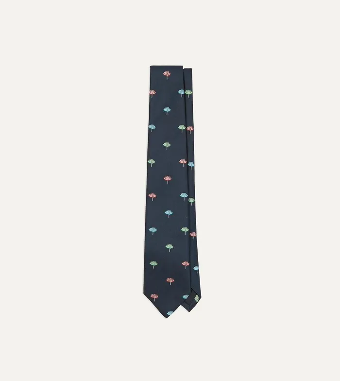 Drake039s Navy Parasol Motif Silk Tipped Tie 8211 Ties