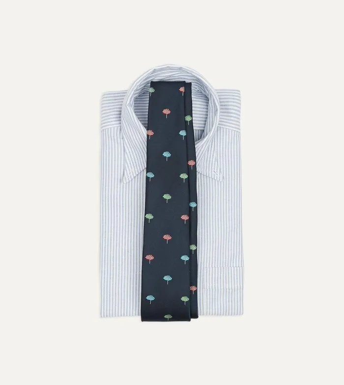 Drake039s Navy Parasol Motif Silk Tipped Tie 8211 Ties