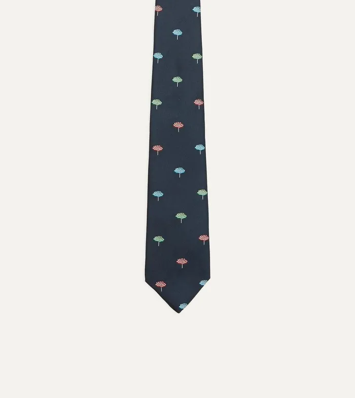 Drake039s Navy Parasol Motif Silk Tipped Tie 8211 Ties