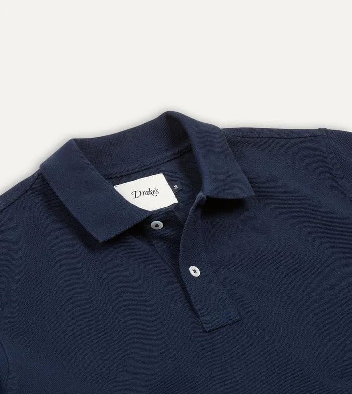 Drake039s Navy Piqu Cotton Polo Shirt 8211 Clothing