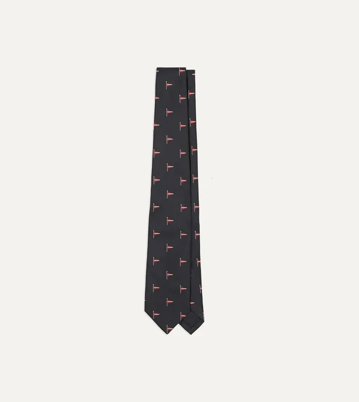 Drake039s Navy Red Pennant Motif Silk Tipped Tie 8211 Ties