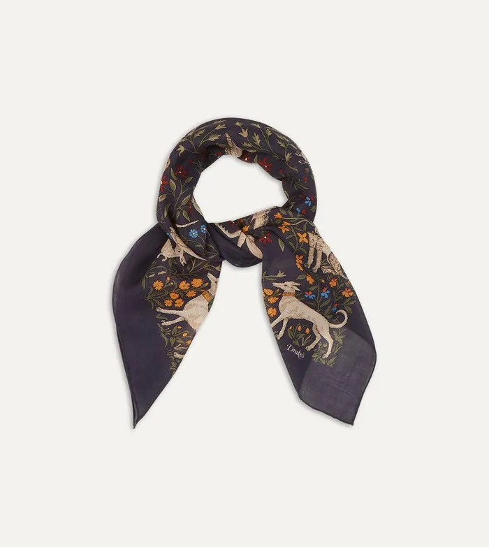 Drake039s Navy Unicorn Print WoolSilk Square Scarf 8211 Accessories
