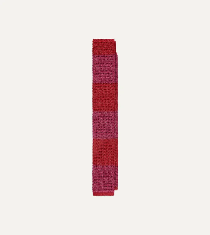 Drake039s Pink And Red Knitted Silk Solid Colour Tie 8211 Ties